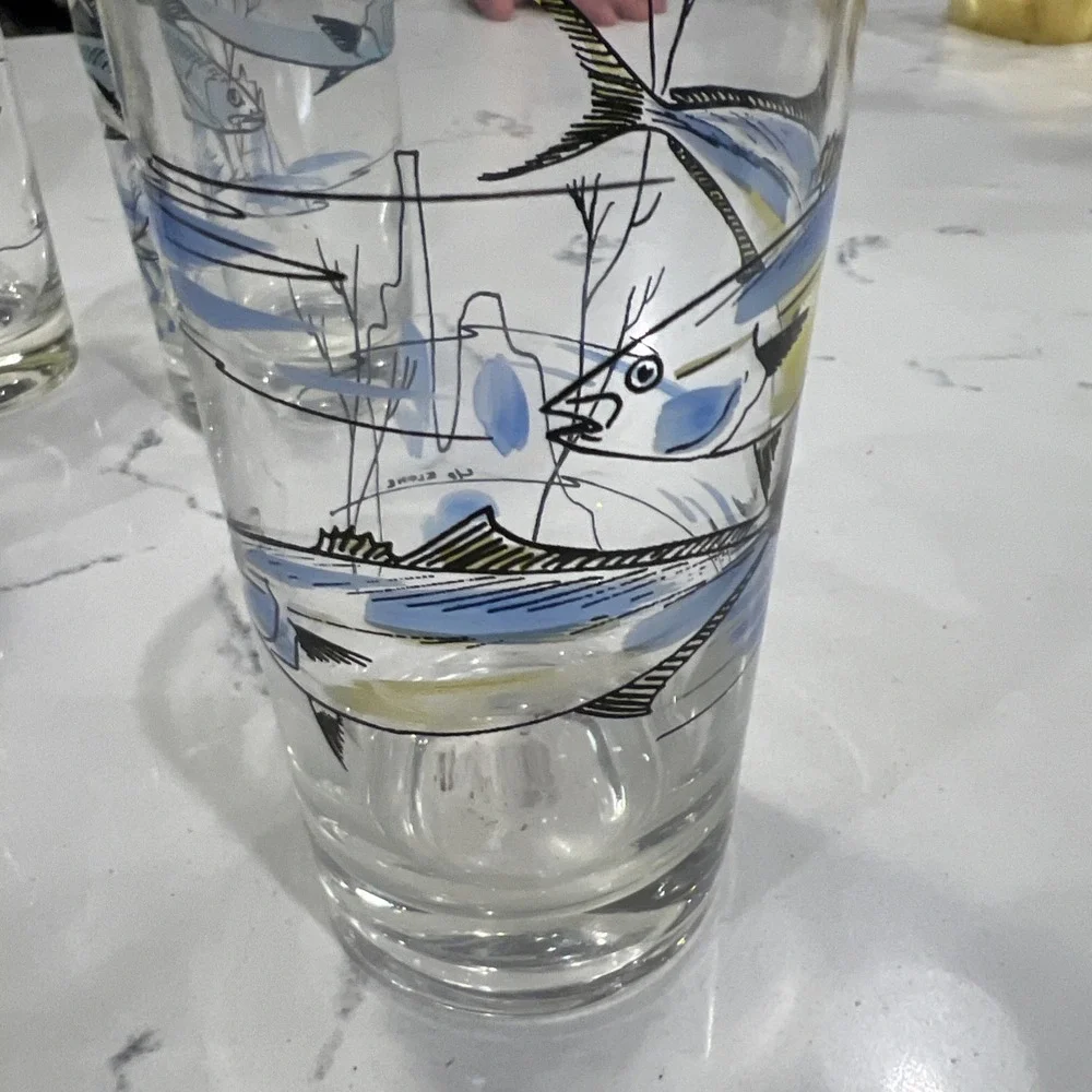 Vintage 1960s Cocktail Tumblers Geese/Fish MCM Retro Glasses Retro Barware